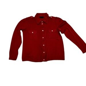 PRADA Red Knit Military-Style Cotton Shirt - Size 38 (IT)